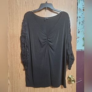 TORRID Grunge Core LACE Sleeve  V NECK Ruched Bust BLOUSE SHIRT Size 2!